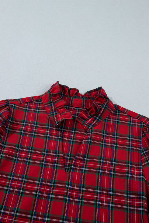 Plaid Long Sleeve Shift Silhouette Decoration Mini Dress