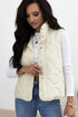Solid Quilted High Neck Button Up Pocket Vest