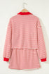 Striped Collared V Neck Pullover Skort Two Piece Dress