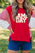 Polyester Cotton Striped Sleeve Graphic Pullover Sweatshirt
