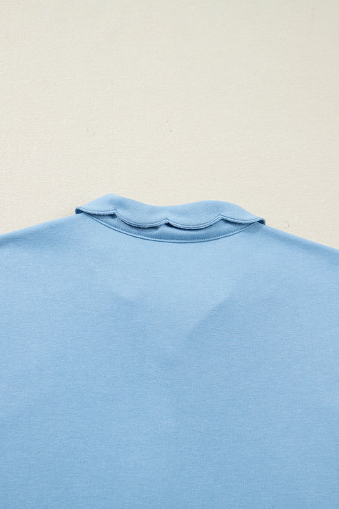 Polo Collar Snap Button Short Sleeve Scalloped Mini Dress