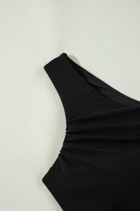 Asymmetrical Ruched Sheer Mesh Two Piece Set