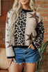 Leopard Star Pattern Round Neck Long Sleeve Shift Sweater