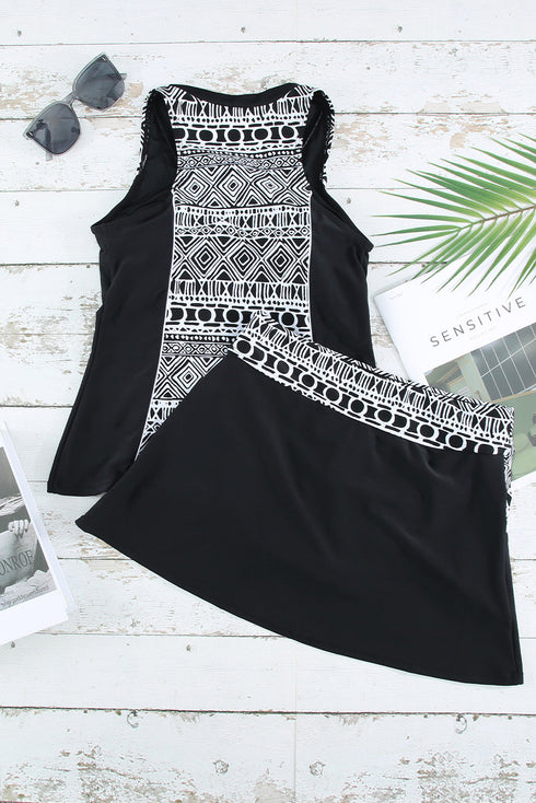 Sleeveless Geometric Print Zip Front Dress