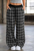 French Plaid Drawstring Waist Wide Leg Pants