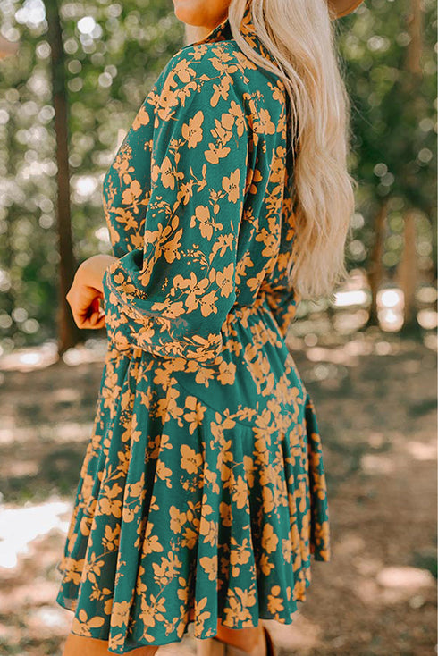 Drawstring Tunic Flowy Short Floral Dresses