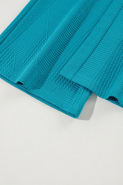 Solid Textured Ruffle Sleeve Cropped Wide Leg Pant Set