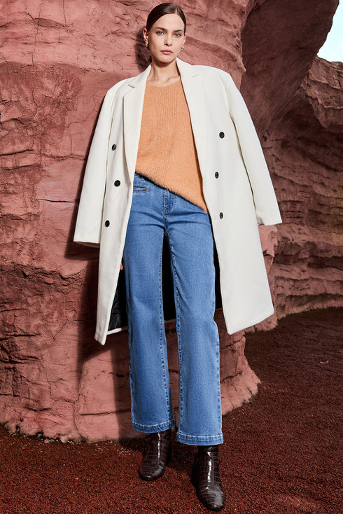 Casual Double Button High Rise Straight Leg Jeans