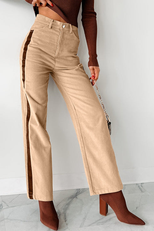 Cotton Corduroy Side Panel Straight Leg Pants