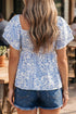 Floral Print Square Neck Ruffled Sleeve Smocked Babydoll Blouse