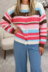 Acrylic Polyamide Striped Pattern Drop Shoulder Cardigan