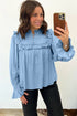 Western Ruffle V Neck Long Sleeve Chambray Blouse
