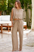 Solid Keyhole Puffy Tank Drawstring Loose Pant Set