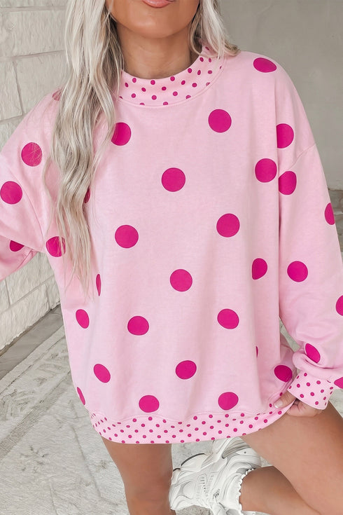 Polka Dot Framed Mock Neck Oversized Tunic Sweatshirt