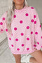 Mock Neck Polka Dot Print Oversized Tunic Sweatshirt