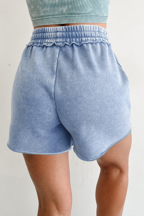 Mineral Washed Drawstring Elastic Waist Raw Cut Casual Shorts