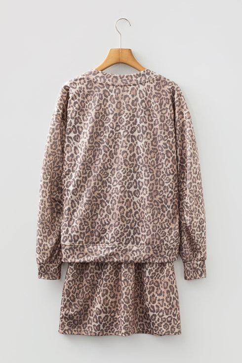 Modern Leopard Print V Neck Pullover Two Piece Dresses