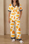 Pumpkin Print Polka Dot Trim Short Sleeve Pocket Loungewear Set