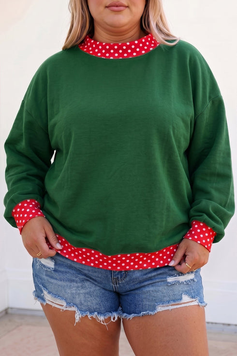 Polka Dot Pattern Patchwork Round Neck Sweatshirt