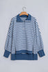 Striped Trim Raw Seam Split Hem Loose Pullover Sweatshirt