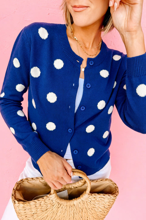 Polka Dot Button Front Long Sleeve Sweater Cardigan