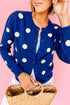 Polka Dot Button Front Long Sleeve Sweater Cardigan