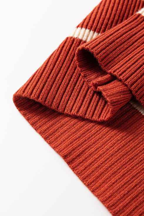 Striped Ribbed Knit Half Zip Mini Dress