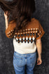 V Neck Short Sleeve Geometric Print Western Knit Sweater