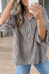 Striped Pattern Half Sleeve Button Up Blouse
