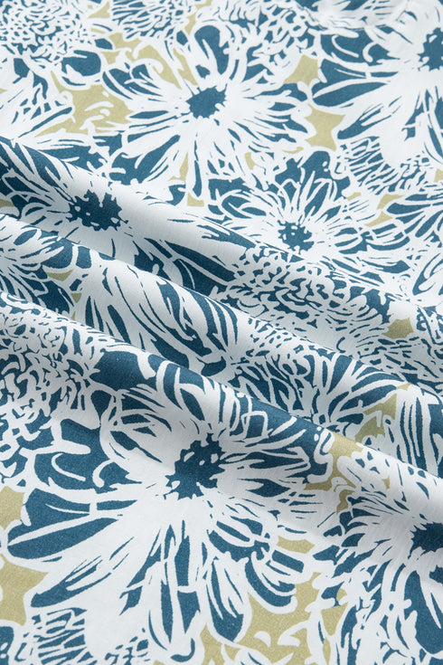 Patchwork Collar Striped Webbing Short Sleeve Floral Dress