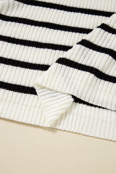 Sleeveless High Neck Striped Ruched Knit Dress