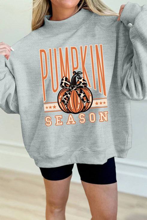 Pumpkin Letter Print Mock Neck Oversized Graphic Sweatshirt