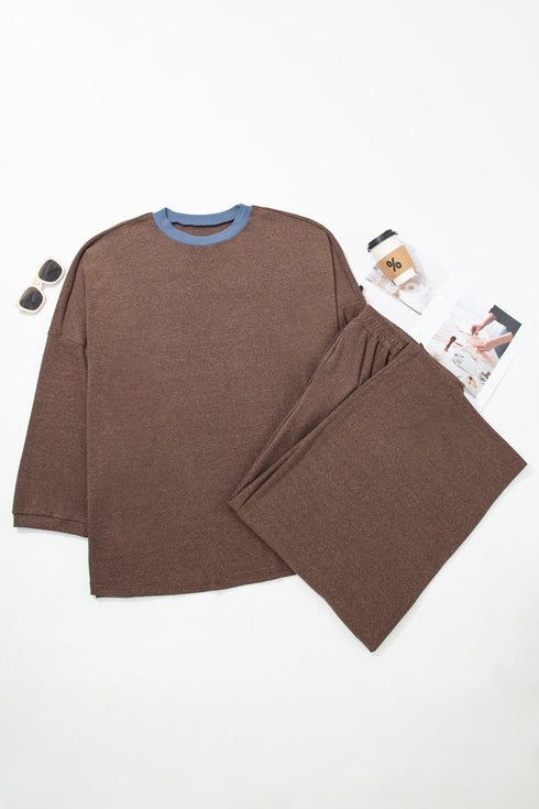 Patchwork Round Neck Long Sleeve Lounge Set