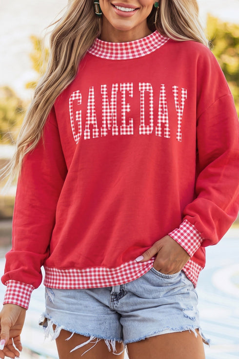Gingham Plaid Letter Print Tunic Pullover Sweatshirt