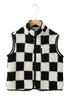 Casual Checkered Print Fleece Sherpa Collared Vest