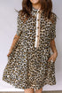 Leopard Print Half Button Short Sleeve Loose Mini Dress