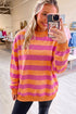 Stripe Print Mock Neck Relaxed Silhouette Sweatshirt