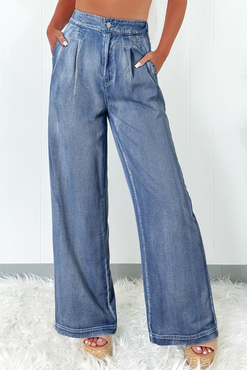 Acid Wash Wide Leg High Rise Denim Jeans