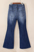 Distressed Western Style Button Fly High Waist Flare Jeans