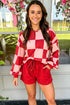 Checkerboard Plaid Long Sleeve Two Piece Short Set