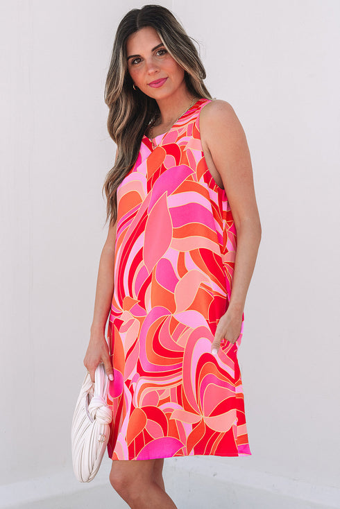 Abstract Blossoms Sleeveless Shift Dress