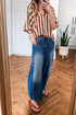 Striped Pattern V Neck Half Sleeve Blouse