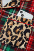 Plaid Leopard Print Patchwork Long Sleeve Shorts Sleepwear