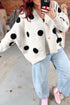 Polka Dot Button Front Oversized V Neck Cardigan