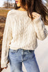 Drop Shoulder Round Neck Cable Knit Sweater