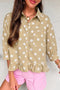 Polka Dot Print Three Quarter Sleeve Ruffle Hem Blouse