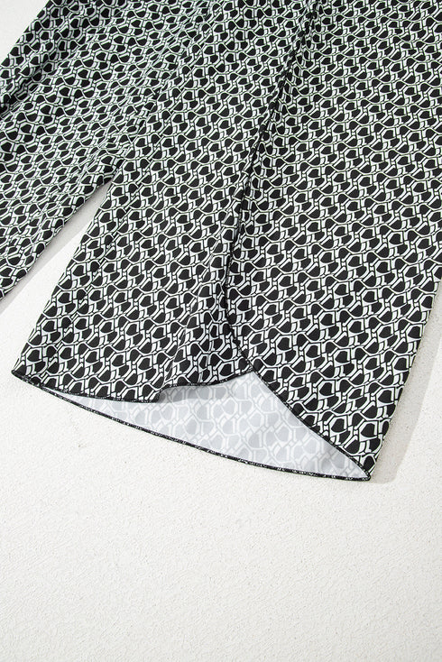 Bohemian Print Smocked High Waist Wide Leg Slit Pants