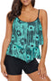 Abstract Print Tiered Layered Handkerchief Hem Tankini Top