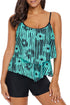 Abstract Print Tiered Layered Handkerchief Hem Tankini Top