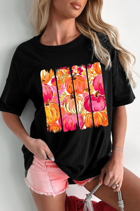 Pumpkin Print Graphic Relaxed Silhouette Statement Tee